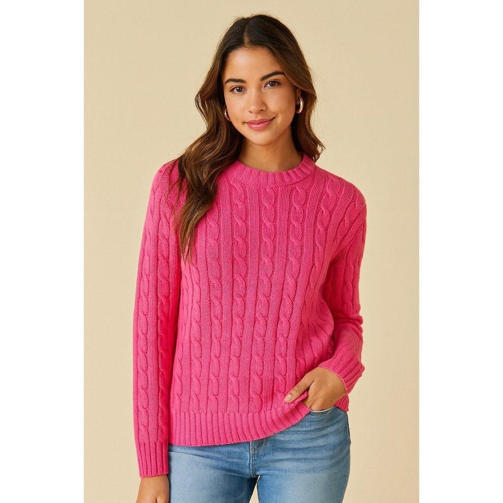 Lilly Pulitzer White Label Cable Knit Pink Sweater Women's L Cotton Logo